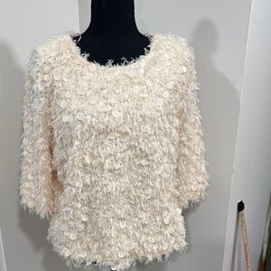Plush Textured Cream Shag Sweater Top